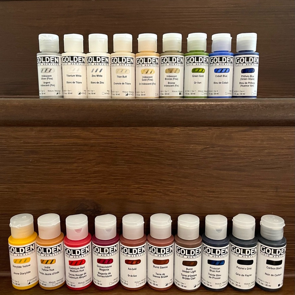 Golden Fluid Acrylics Paint Bundle - Base (19 Colors / 1fl oz)